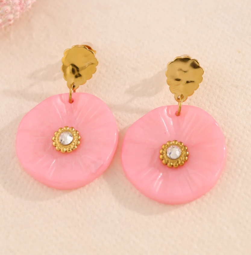 Boucles d'Oreilles Dorées Fleur Rose Strass - Rêve de Rose