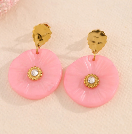 Boucles d'Oreilles Dorées Fleur Rose Strass - Rêve de Rose