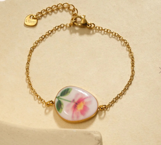Bracelet Doré Médaillon Fleur Délicate - Rêve de Rose