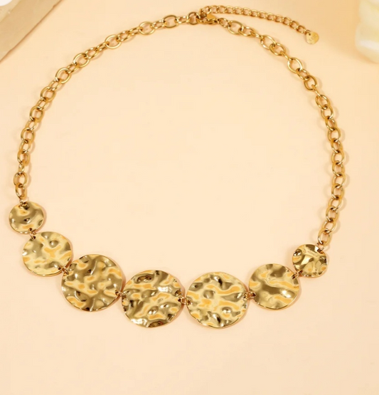 Collier Doré Pièces Martelées Travaillées Main - Rêve de Rose