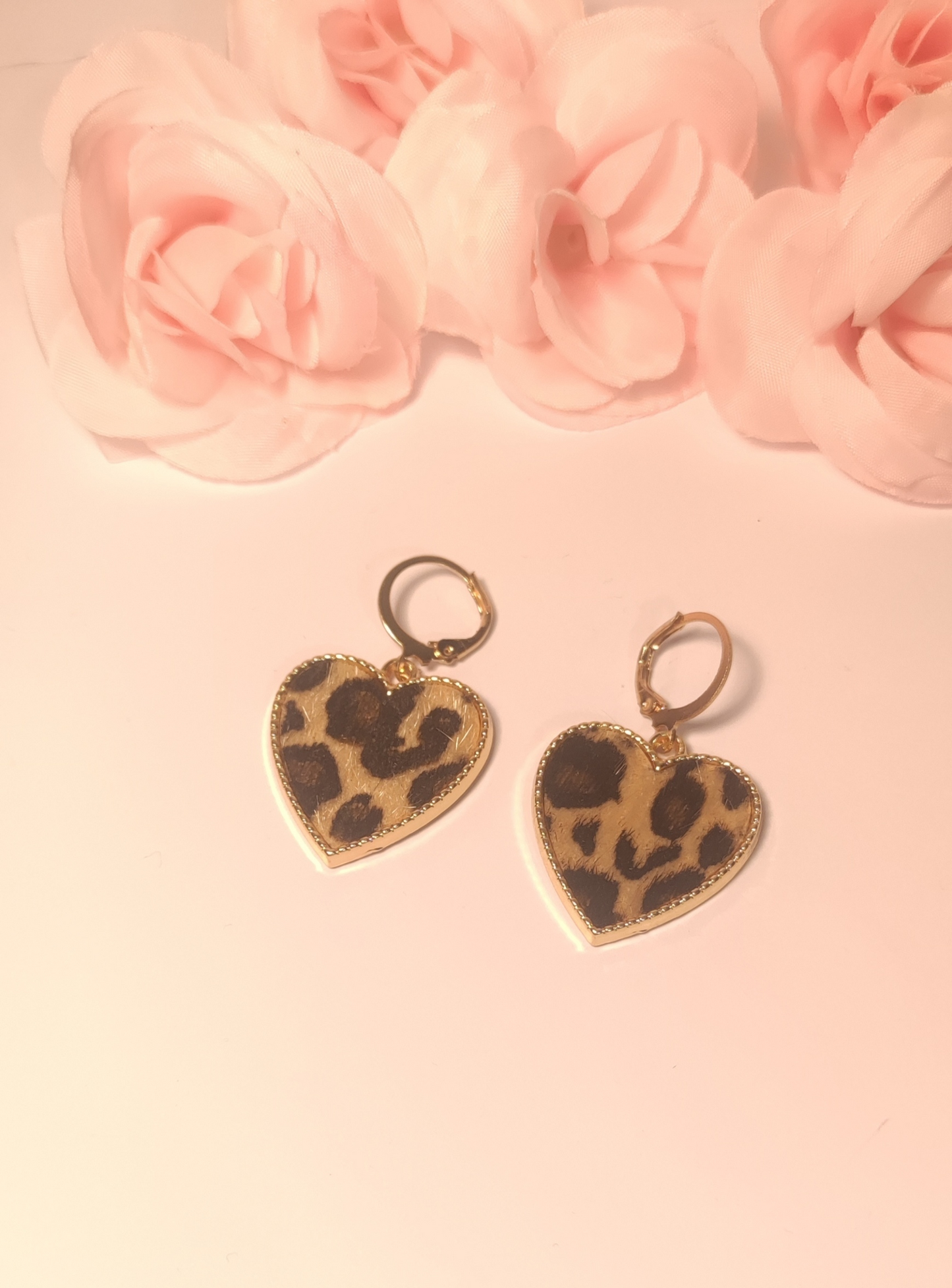 Boucles d'Oreilles Cœur Motif Léopard - Rêve de Rose