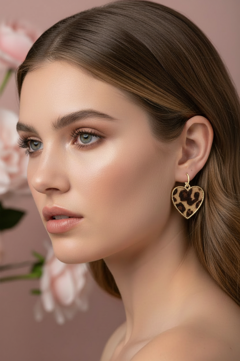Boucles d'Oreilles Cœur Motif Léopard - Rêve de Rose
