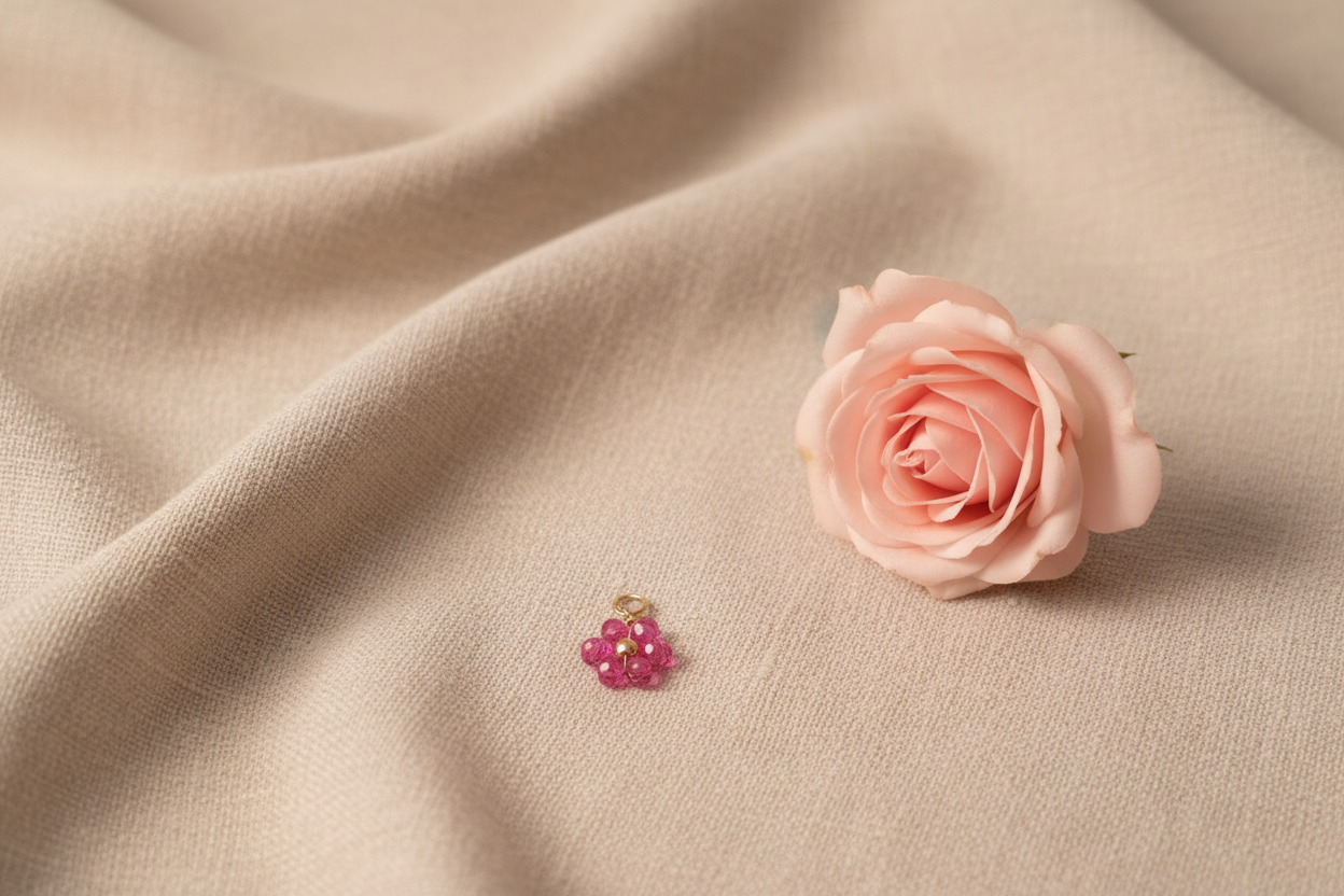 Charms petite fleur en perle fushia