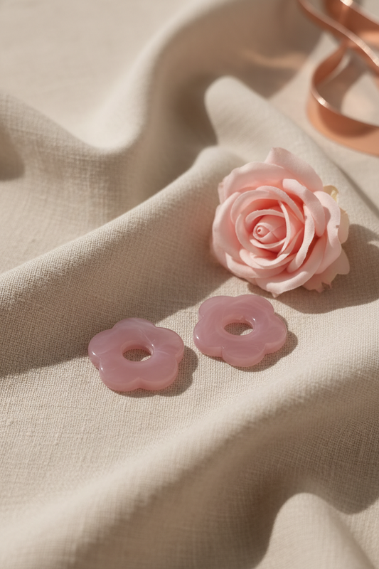 Lot de 2 perles fleurs rose pastel