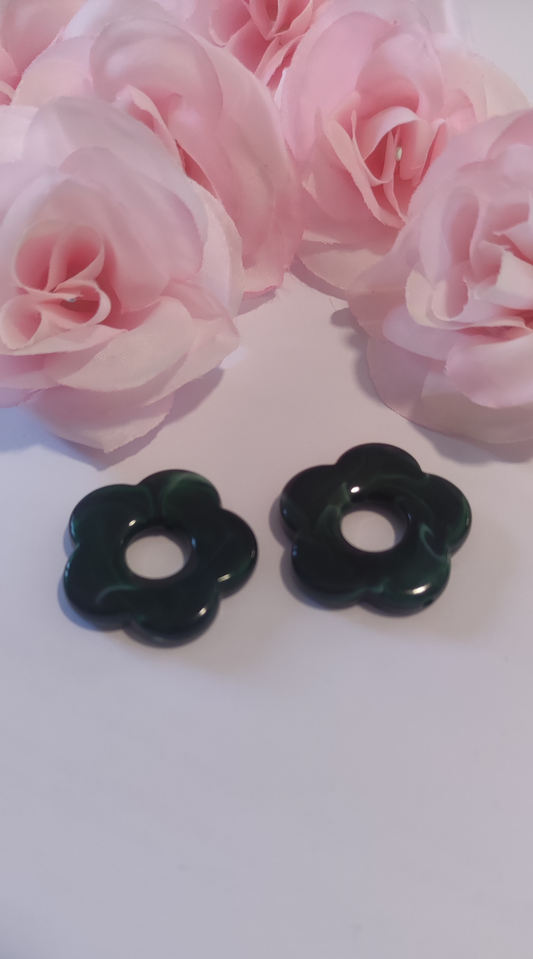 Lot de 2 perles fleurs vert foncé