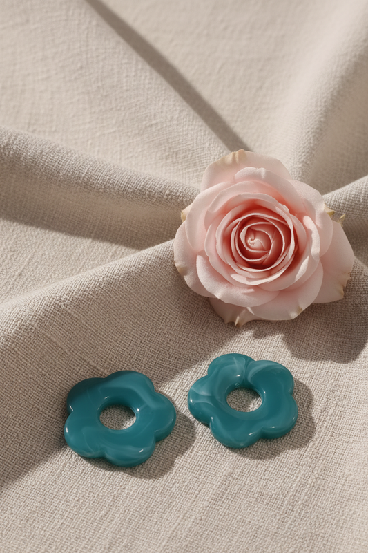 Lot de 2 perles fleurs bleu turquoise