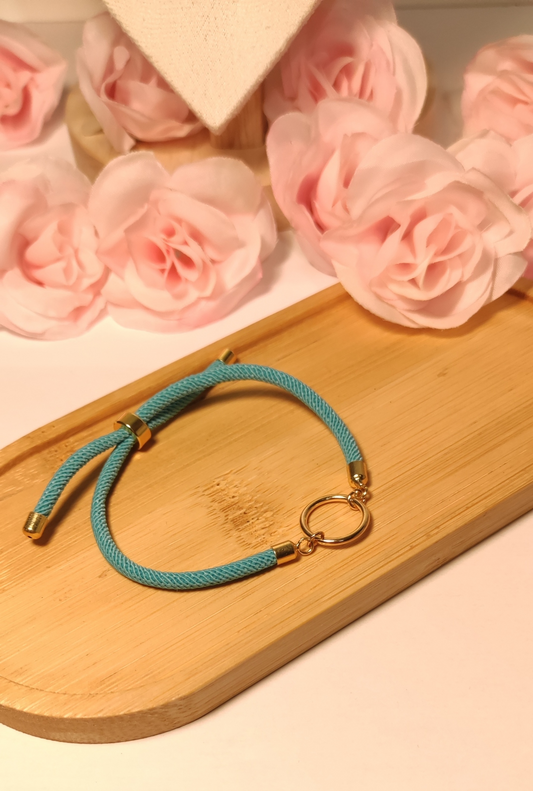 Bracelet Cordon Bleu Motif Rond Doré Ajustable - Rêve de Rose