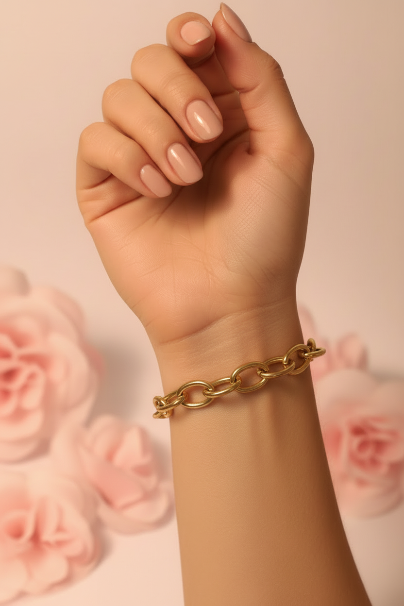 Bracelet Personnalisable Gros Maillons Doré Ajustable - Rêve de Rose