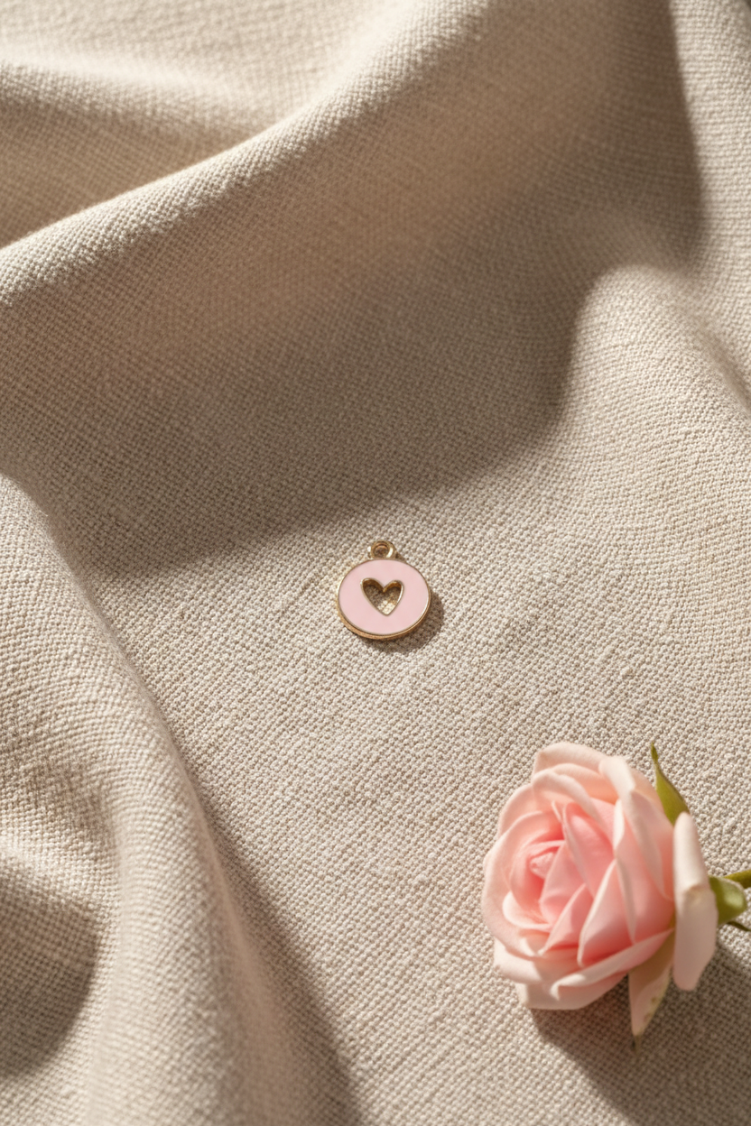 Charms rond cœur rose pastel