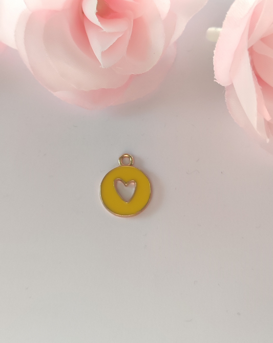 Charms rond jaune cœur