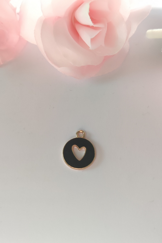 Charms rond noir cœur