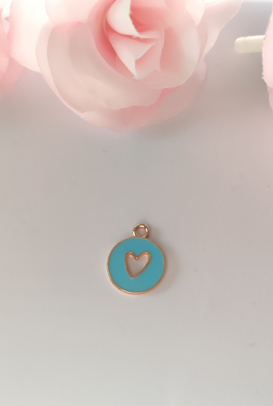 Charms rond bleu cœur
