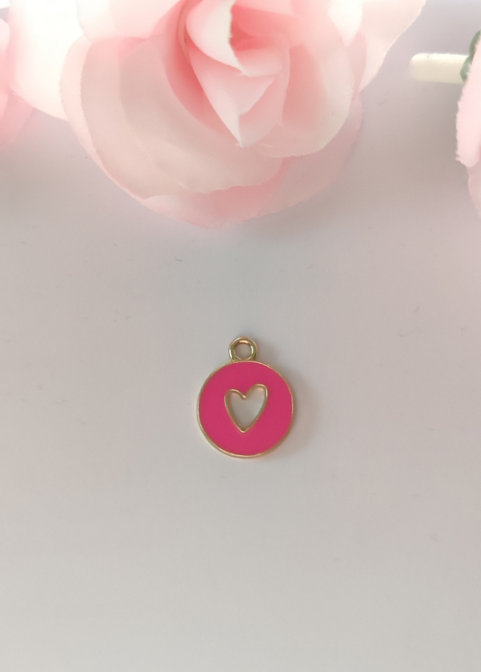 Charms rond rose cœur