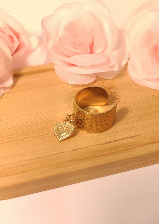Bague Cœur Acier Inoxydable Doré Ajustable - Rêve de Rose