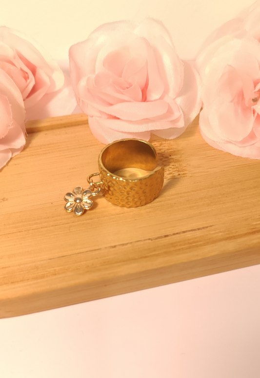 Bague Fleur Acier Inoxydable Doré Ajustable - Rêve de Rose