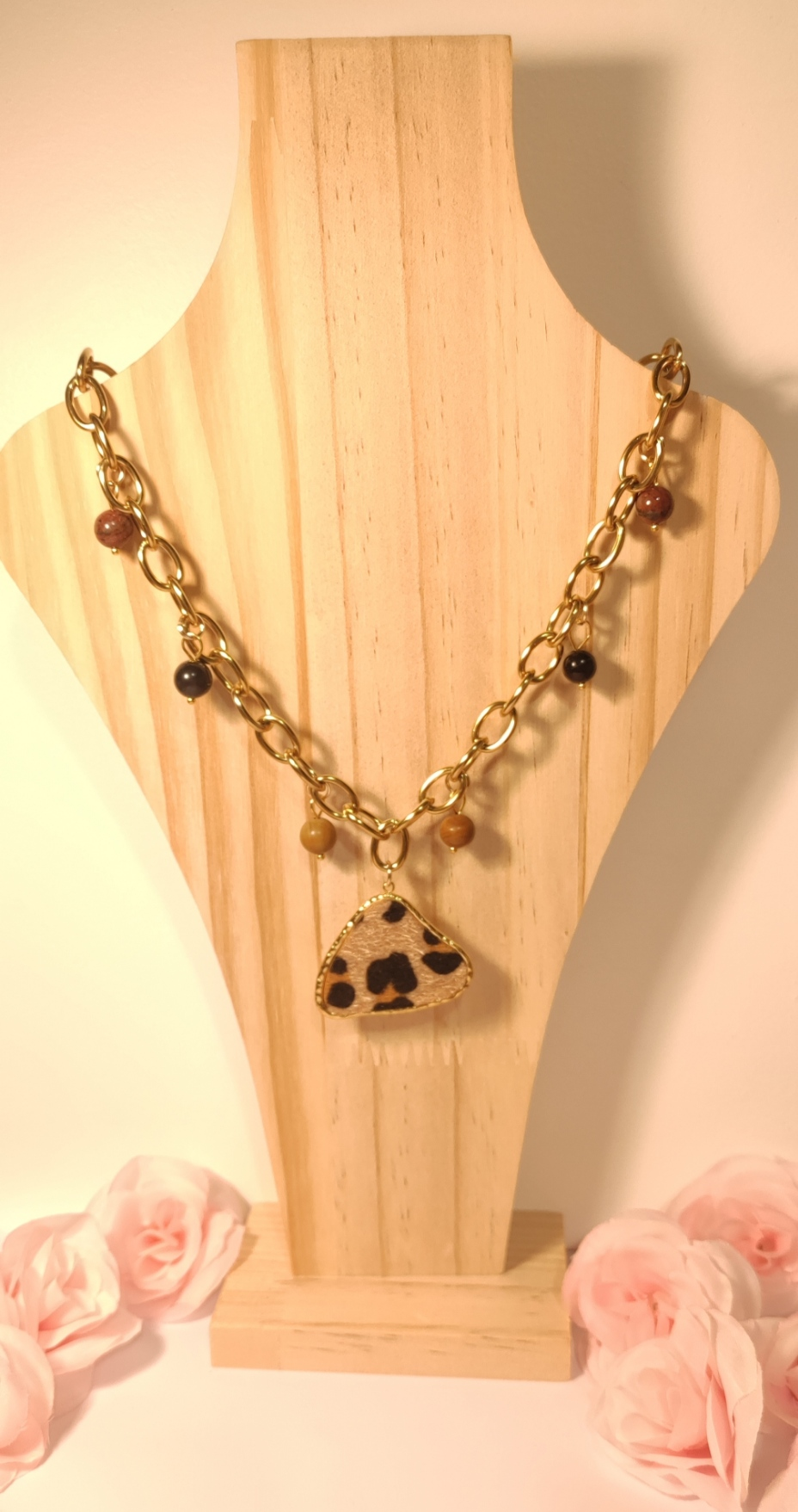 Collier Doré Charm Léopard et Perles Marron Noir - Rêve de Rose