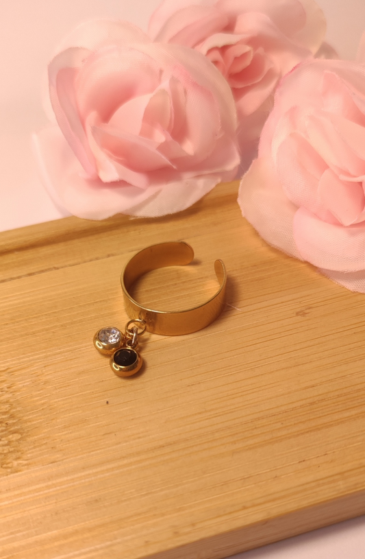 Bague Ajustable en Acier Inoxydable avec 2 Pierres - Rêve de Rose
