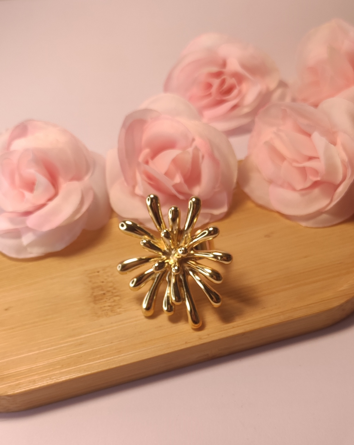 Bague Ajustable Dorée Cœur de Fleur Acier Inoxydable - Rêve de Rose