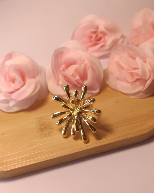 Bague Ajustable Dorée Cœur de Fleur Acier Inoxydable - Rêve de Rose