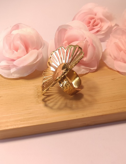 Bague Ajustable Dorée Grande Fleur Acier Inoxydable - Rêve de Rose