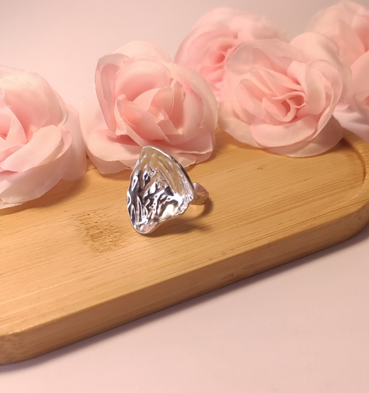 Bague Ajustable Argentée Pièce Martelée Acier Inoxydable - Rêve de Rose