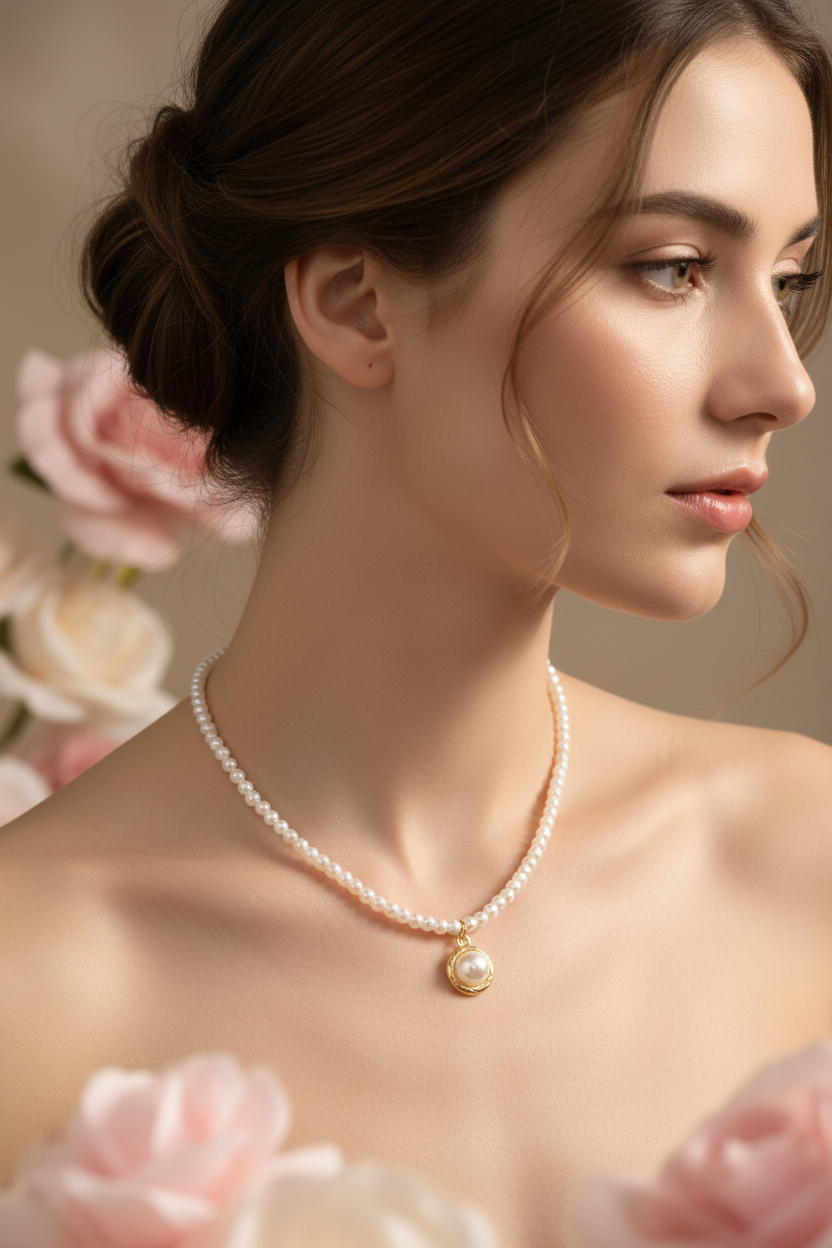 Collier Acier Inoxydable Perle Blanche - Pendentif Doré Élégant - Rêve de Rose