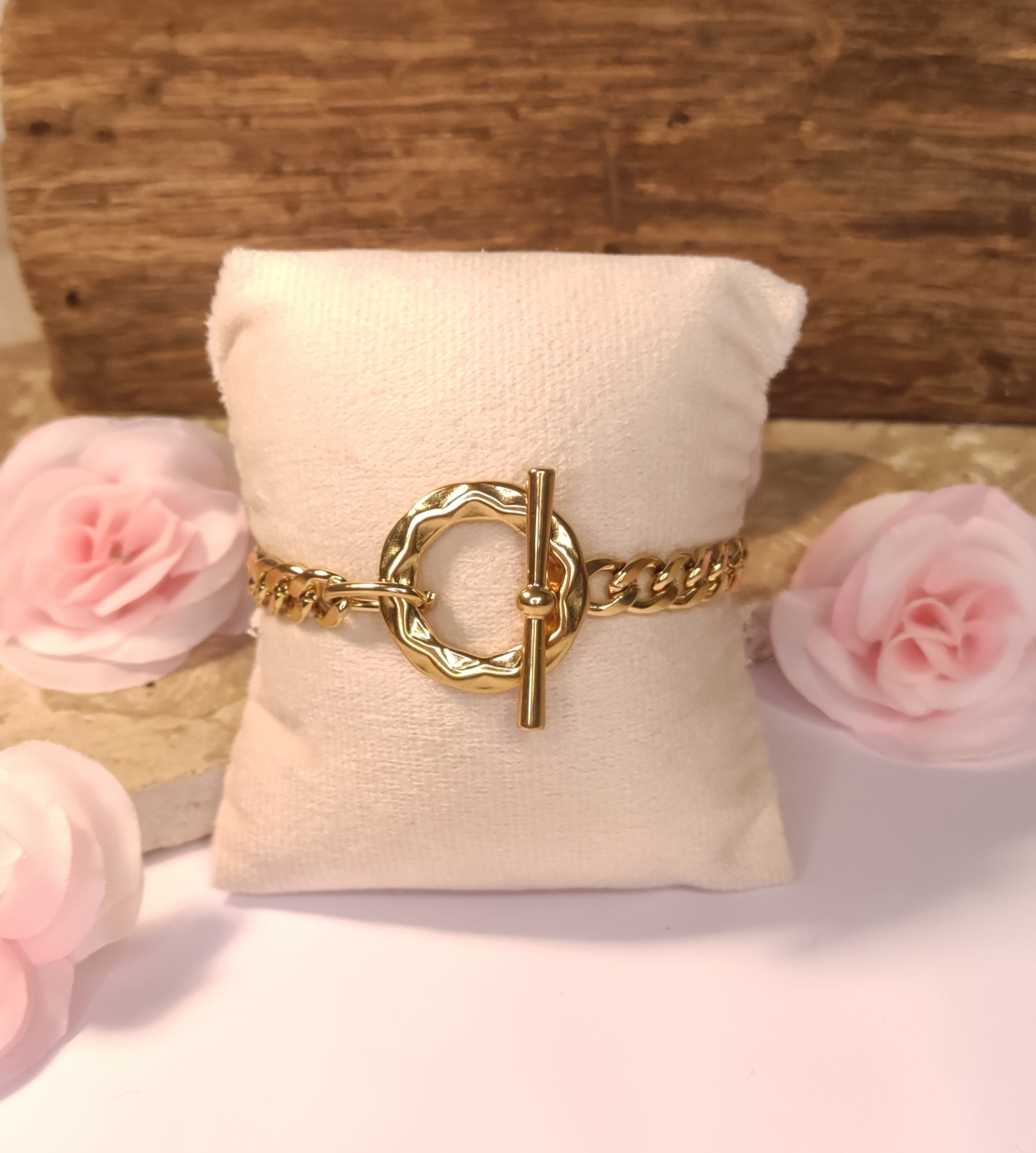 Bracelet Acier Inoxydable Doré Gros Maillons Fermoir Bascule - Rêve de Rose