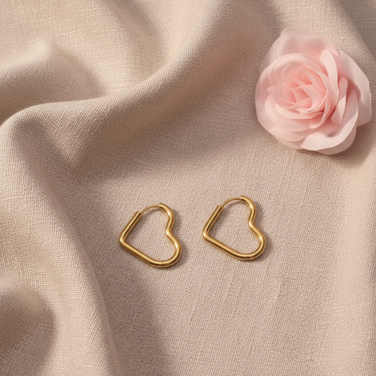 Boucles d'Oreille Cœur en Acier Inoxydable Doré Personnalisables - Rêve de Rose