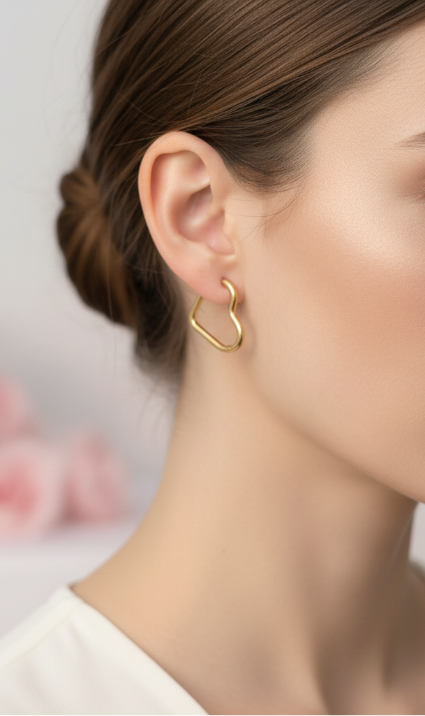 Boucles d'Oreille Cœur en Acier Inoxydable Doré Personnalisables - Rêve de Rose