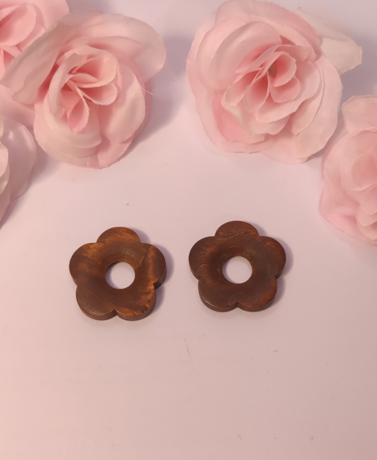 Lot de 2 Perles de Fleur en Bois Marron - Rêve de Rose