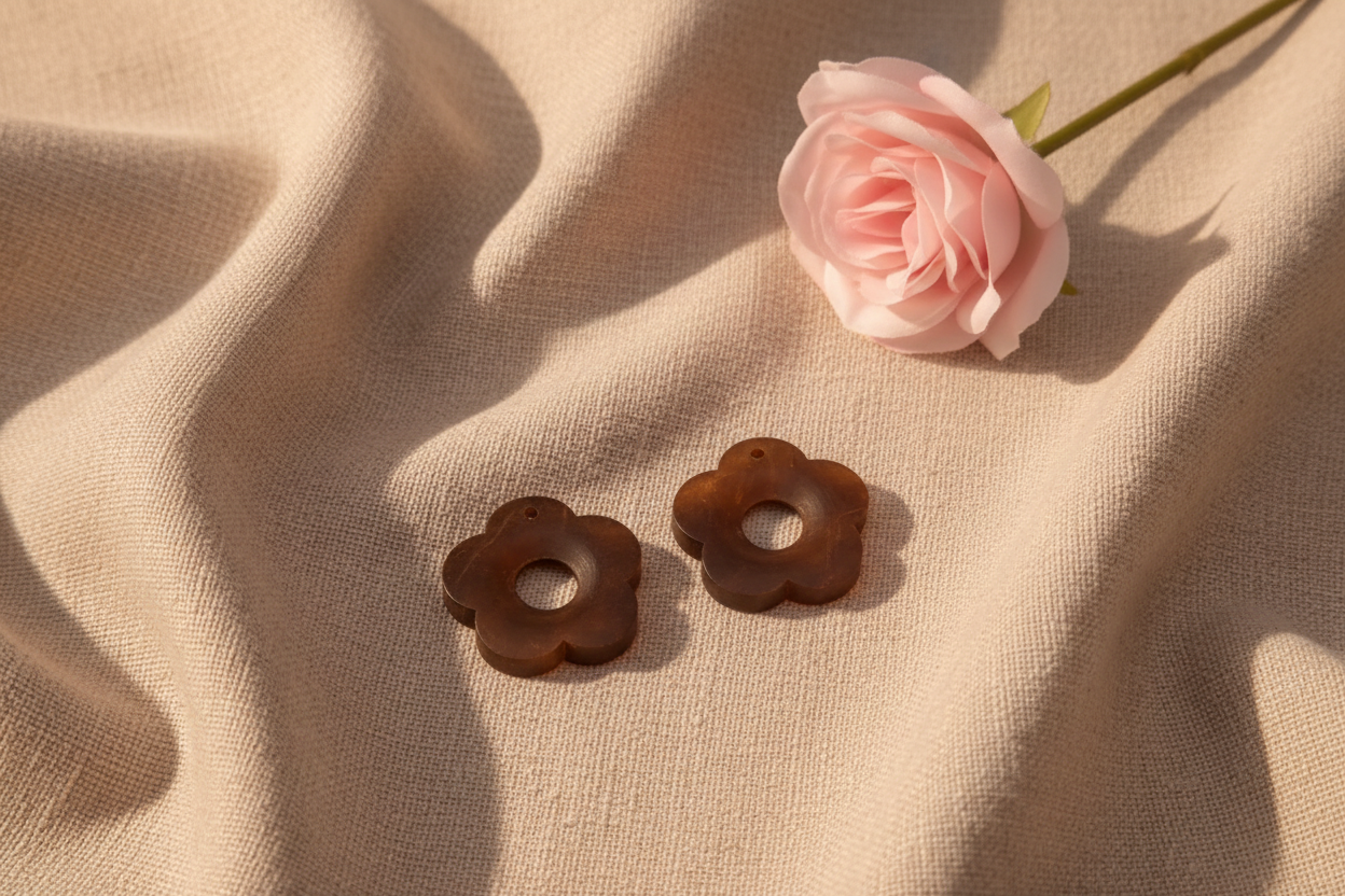 Lot de 2 Perles de Fleur en Bois Marron - Rêve de Rose