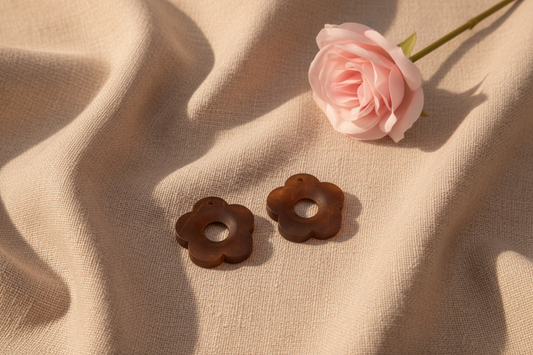 Lot de 2 Perles de Fleur en Bois Marron - Rêve de Rose