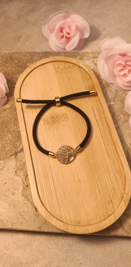 Bracelet Réglable Cordon Noir Arbre de Vie Doré | Rêve de Rose