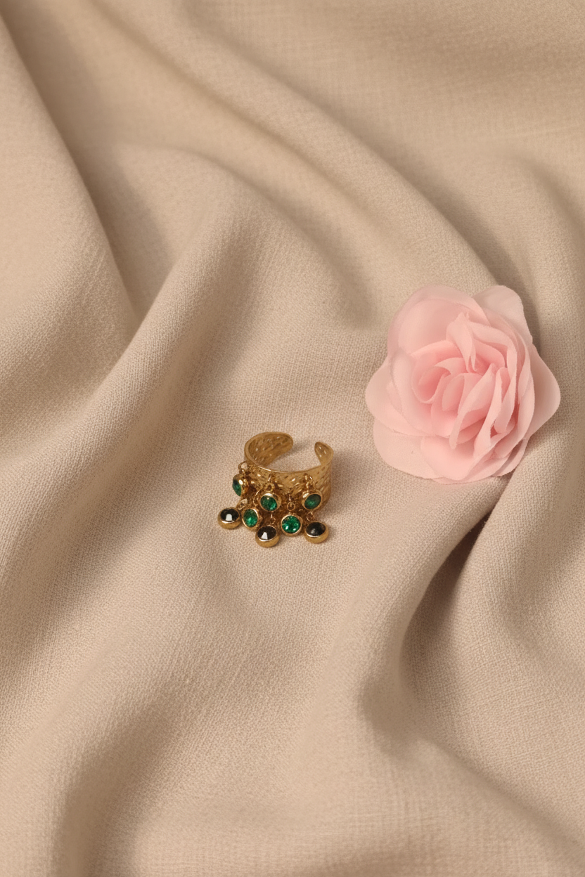 Bague Large Ajustable Charms Pierres Vertes et Noires - Rêve de Rose