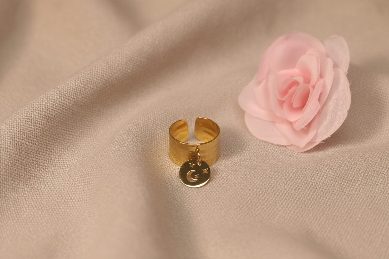 Bague Large Ajustable Charm Lune et Étoiles - Rêve de Rose