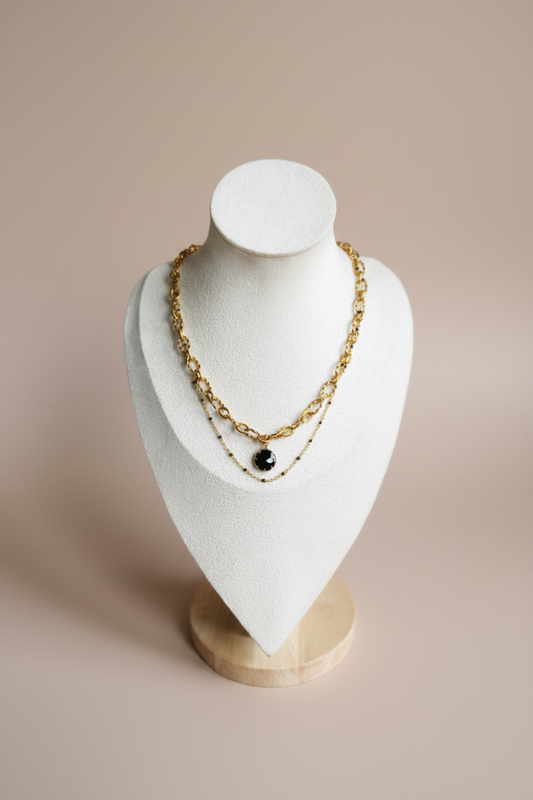 Collier Zara - Double Chaîne Acier Inoxydable Doré & Noir