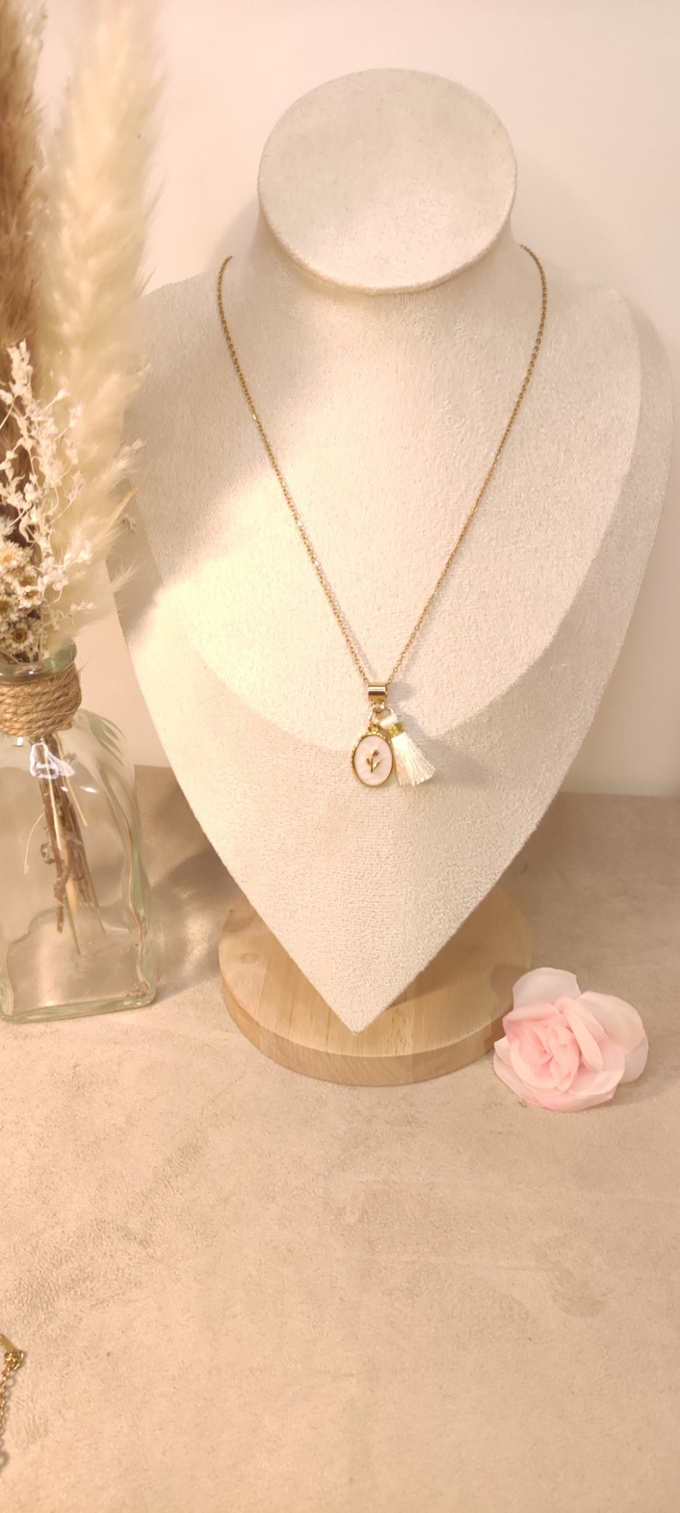Collier Romantique avec Pompon et Charm - Rêve de Rose