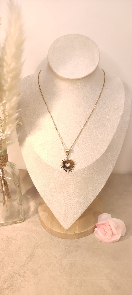 Collier Minimaliste avec Charm Coeur et Rayon de Soleil - Rêve de Rose