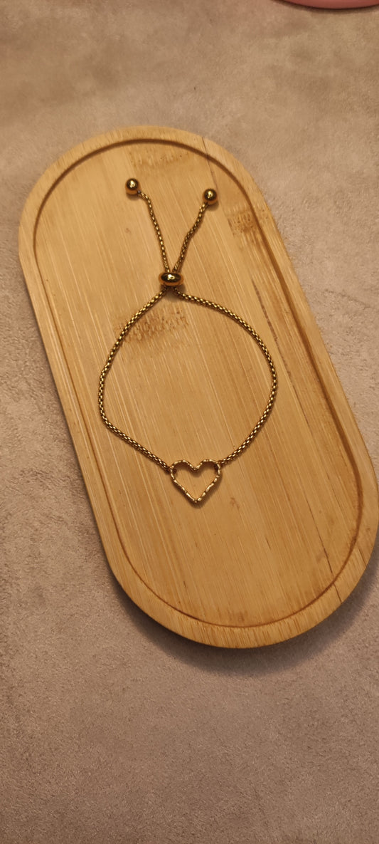 Bracelet Réglable Acier Inoxydable Doré Cœur Martelé