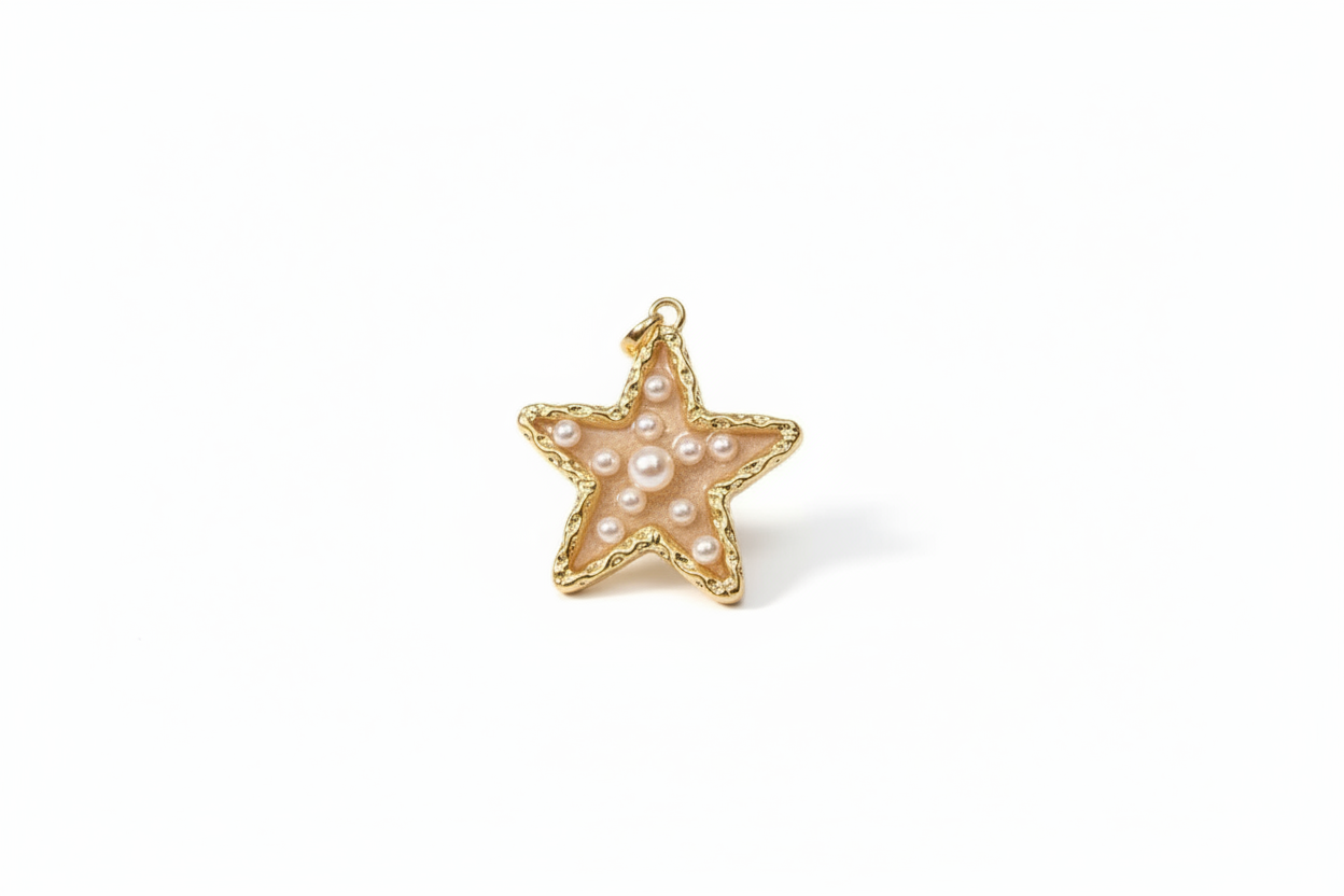Charm Grosse Etoile avec Perles Blanches - Rêve de Rose