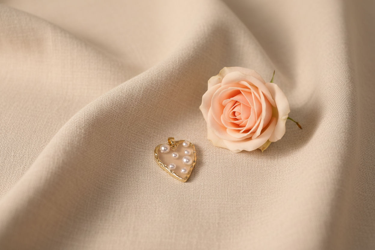 Charm Coeur Doré avec Perles Blanches 2.5 cm - Rêve de Rose
