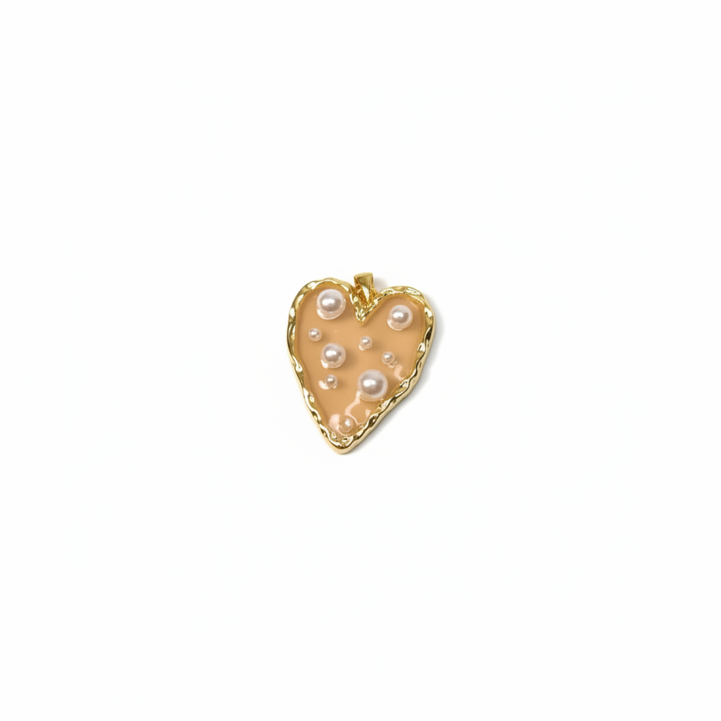 Charm Cœur Doré 3,5 cm avec Perles Blanches - Rêve de Rose