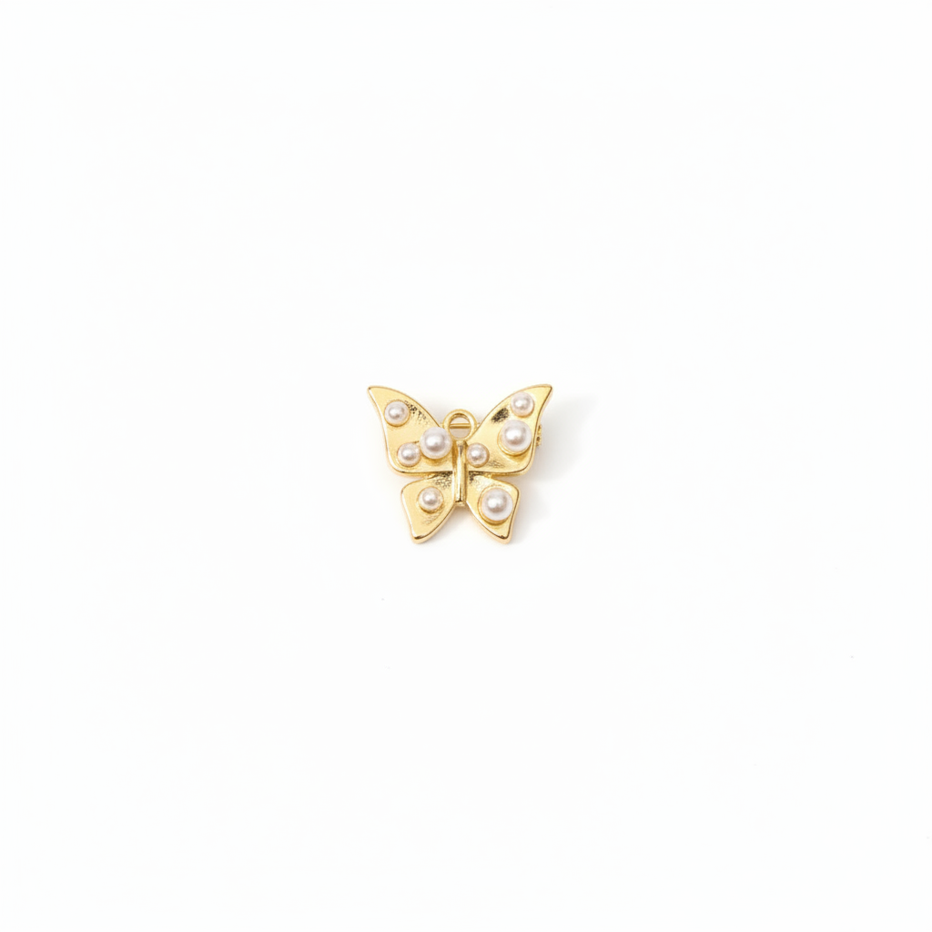 Charm Papillon doré avec Perles Blanches - Rêve de Rose