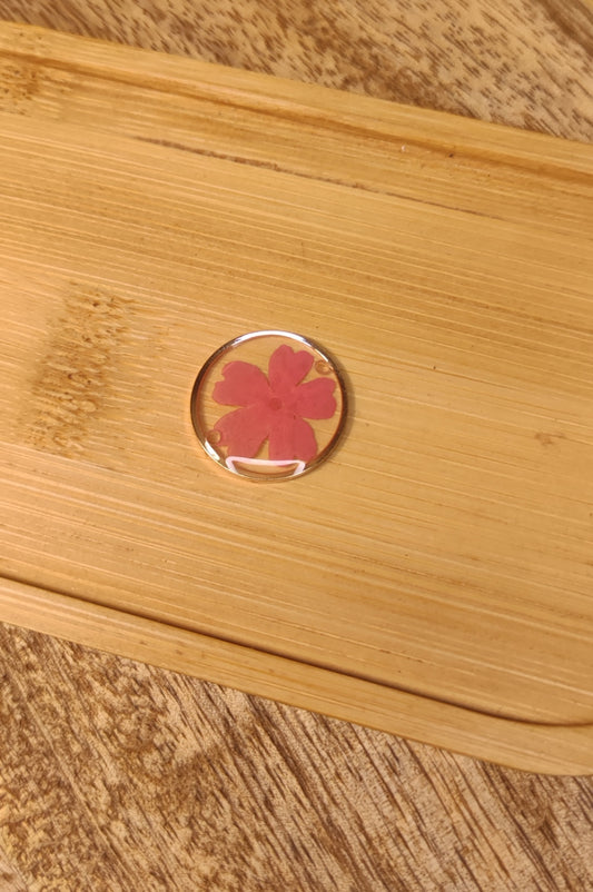 Charm Connecteur Rond avec Fleur Séchée Rose - Rêve de Rose