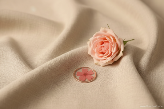 Charm Connecteur Rond avec Fleur Séchée Rose - Rêve de Rose