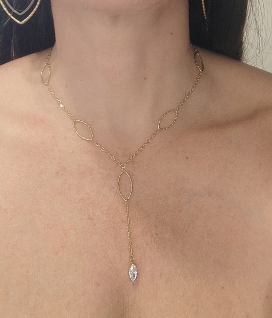 Collier Cravate Doré Charm Larme Strass - Acier Inoxydable