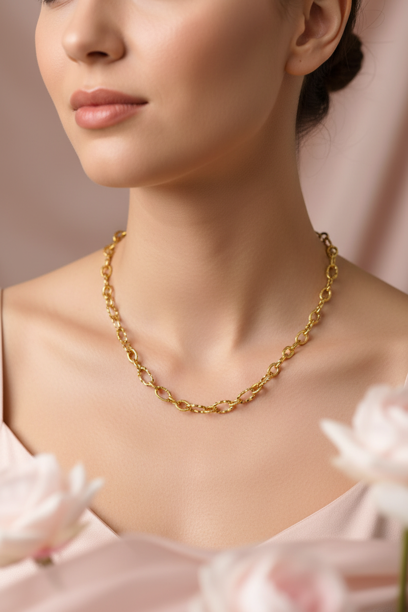 Collier Chaîne Personnalisable Maillons Ciselés - Rêve de Rose