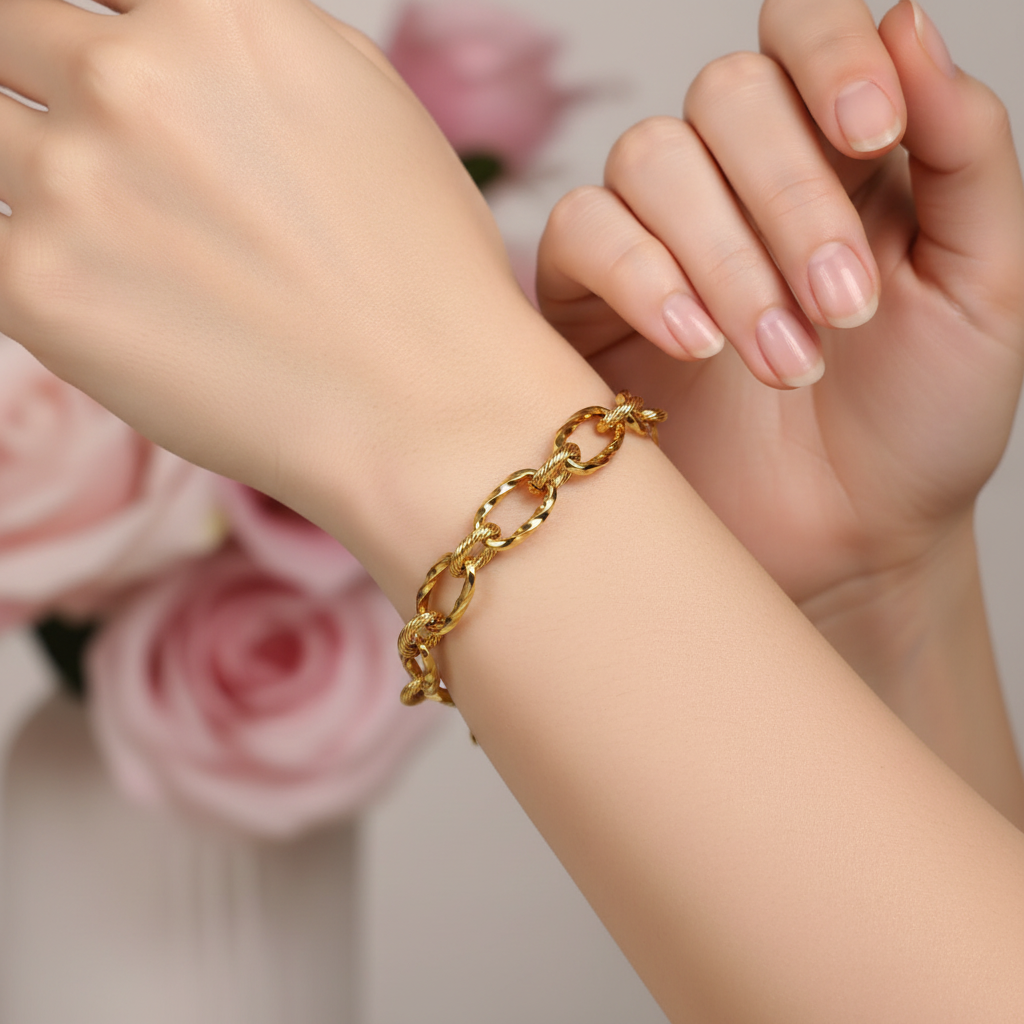 Bracelet Chaîne Maillons Ovales Dorés Personnalisable - Rêve de Rose