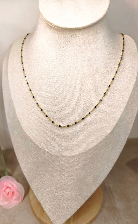 Collier Chaîne Fine Bicolore Doré et Noir Personnalisable - Rêve de Rose