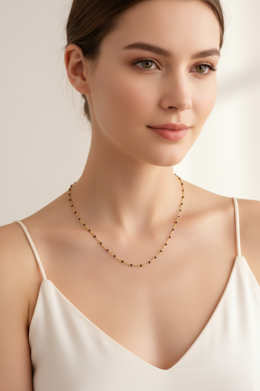 Collier Chaîne Fine Bicolore Doré et Noir Personnalisable - Rêve de Rose